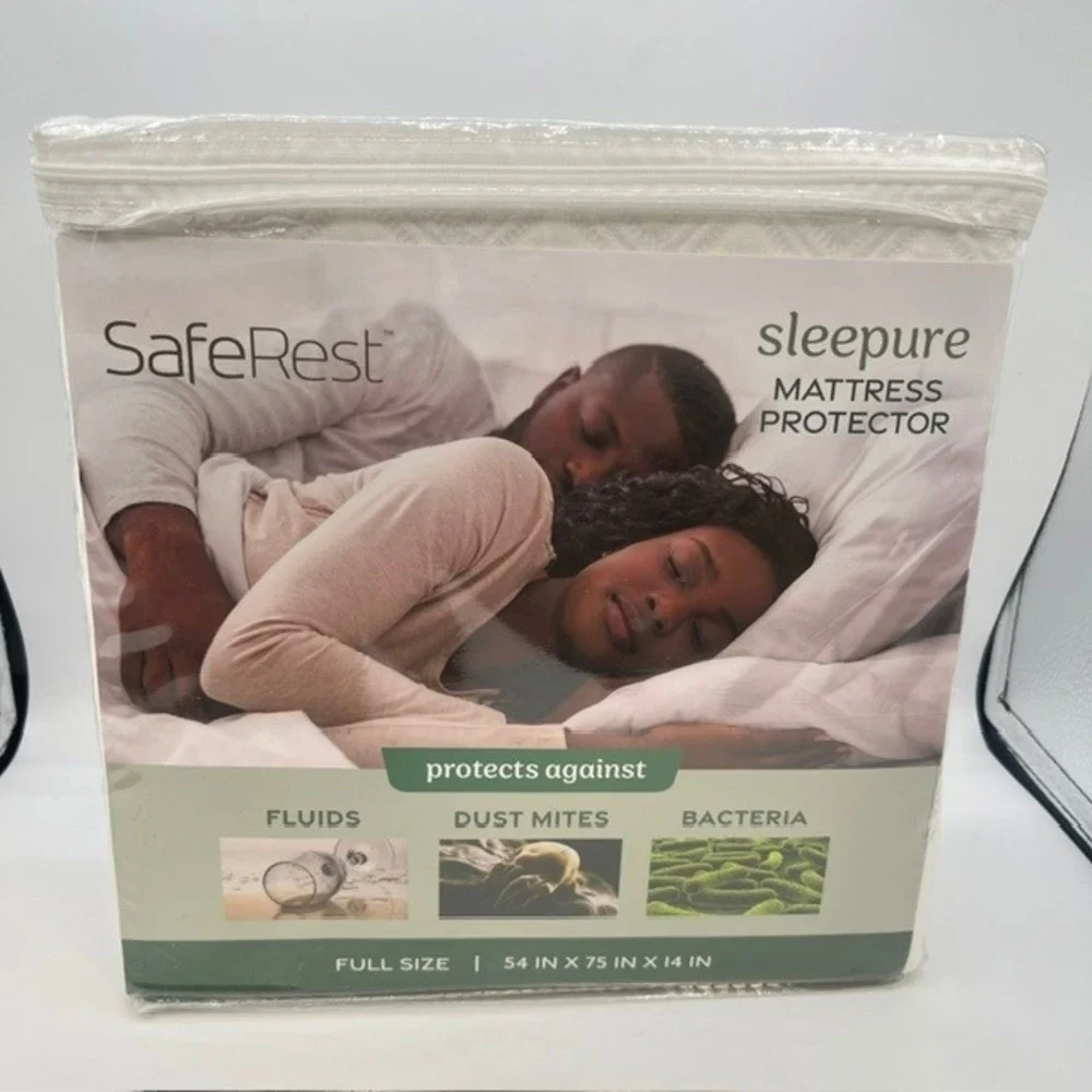 SafeRest Sleepure Full Size Mattress Protector Waterproof Breathable White NEW